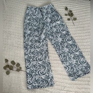 Shein Wave Patterned Blue And White Wide Leg Pants